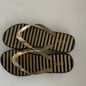 Michael Kors Black and Gold Striped Sandals